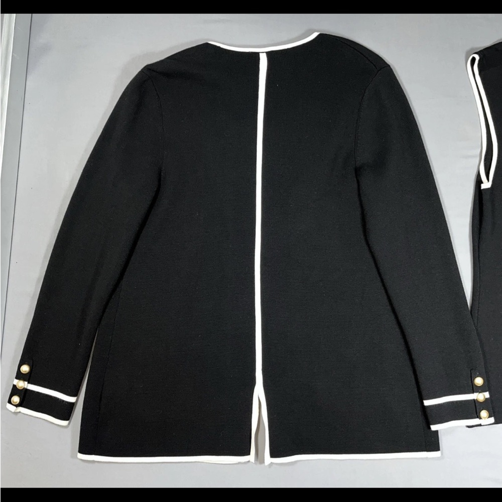 Talbots Womens Open Front Cardigan Sweater Blazer Black Ivory 2 Piece Set Large - Picture 9 of 16